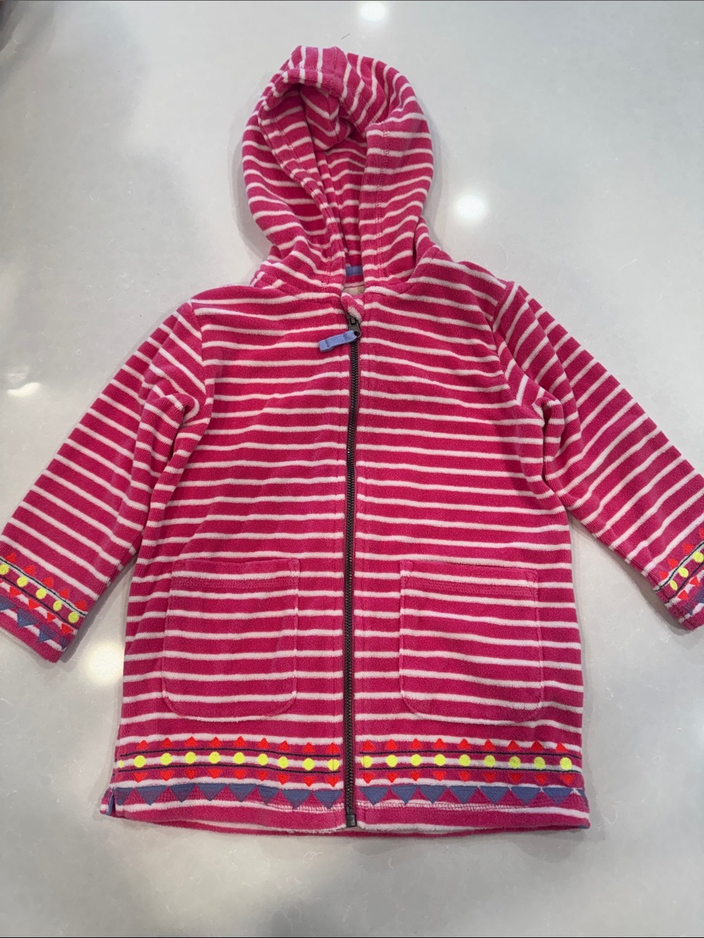 Mini Boden Pink & White Striped Hooded Terry Cloth Cover Up